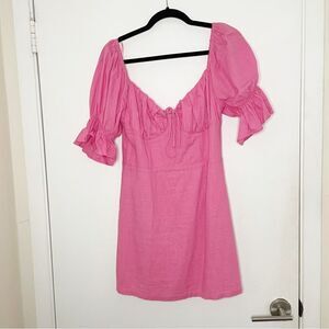 Urban outfitters Etophe Studios puff sleeve linen A-line Mini Dress M pink